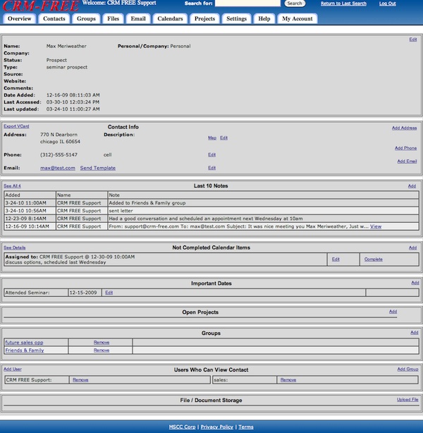 CRM FREE web based contact management