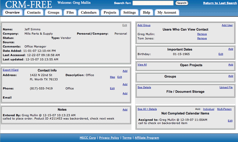 CRM FREE web based contact management
