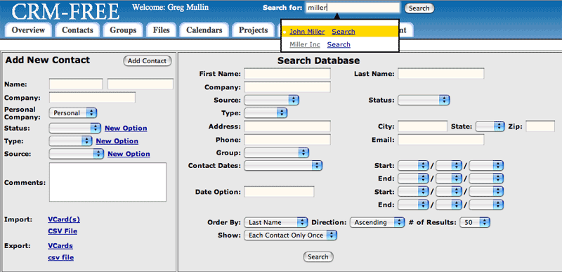 CRM FREE web based contact management